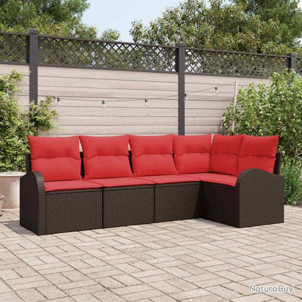 Ensemble de canap� de 5 pcs Marron et rouge polyrotin