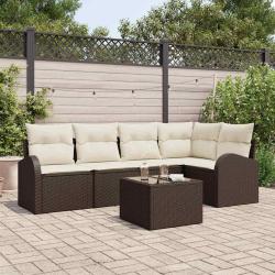 Ensemble de canap&eacute; de 6 pcs Marron et blanc polyrotin