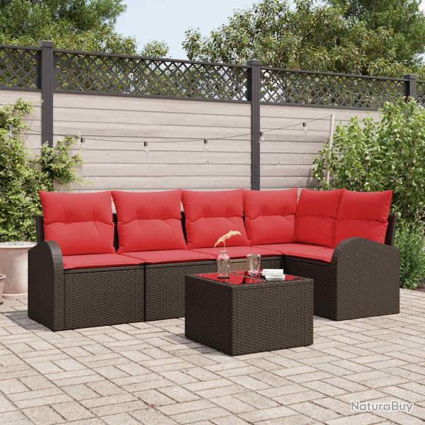 Ensemble de canap� de 6 pcs Marron et rouge polyrotin