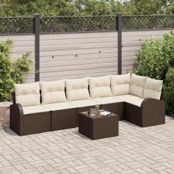 Ensemble de canap&eacute; de 7 pcs Marron et blanc polyrotin
