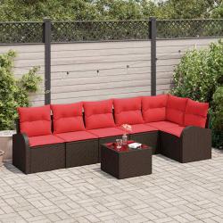 Ensemble de canap&eacute; de 7 pcs Marron et rouge polyrotin