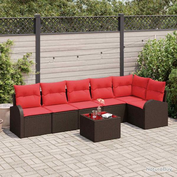 Ensemble de canap� de 7 pcs Marron et rouge polyrotin
