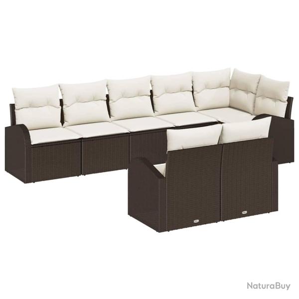Ensemble de canap� de 8 pcs Marron et blanc polyrotin