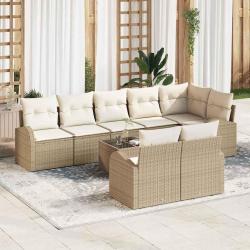 Ensemble de canap&eacute; de 9 pcs Beige et blanc polyrotin