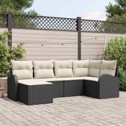 Ensemble de Canap&eacute;s avec coussin 6 pcs Noir et Blanc polyrotin