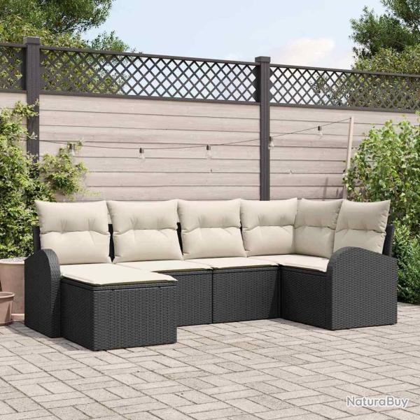 Ensemble de Canap�s avec coussin 6 pcs Noir et Blanc polyrotin