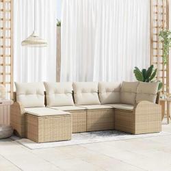 Ensemble de Canap&eacute;s avec coussin 6 pcs Beige et blanc polyrotin