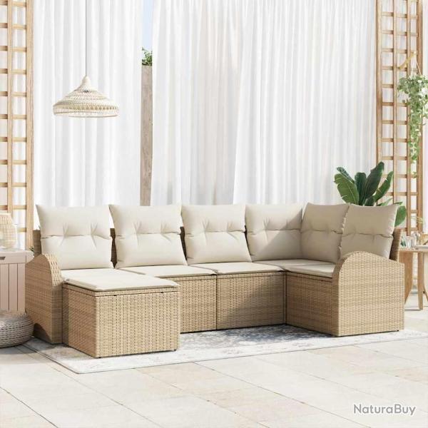 Ensemble de Canap�s avec coussin 6 pcs Beige et blanc polyrotin