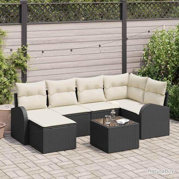 Ensemble de Canap�s avec coussin 7 pcs Noir et Blanc polyrotin