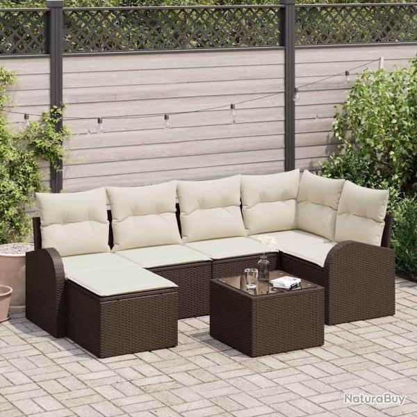 Ensemble de Canap�s 7 pcs Marron et blanc polyrotin