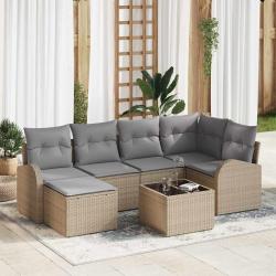 Ensemble de Canap&eacute;s 7 pcs Beige et gris clair polyrotin