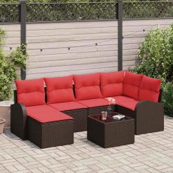 Ensemble de Canap&eacute;s 7 pcs Marron et rouge polyrotin