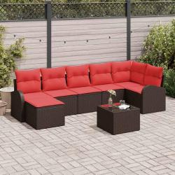 Ensemble de Canap&eacute;s 8 pcs Marron et rouge polyrotin