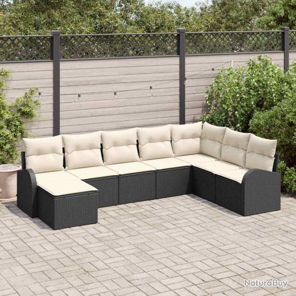 Ensemble de Canap�s avec coussin 8 pcs Noir et Blanc polyrotin