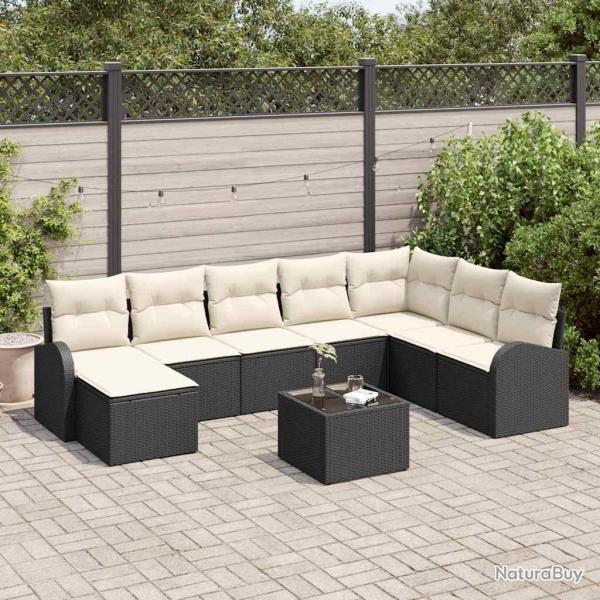 Ensemble de Canap�s avec coussin 9 pcs Noir et Blanc polyrotin