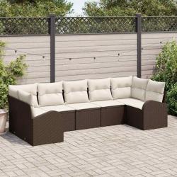 Ensemble de canap&eacute; de 7 pcs Marron et blanc polyrotin