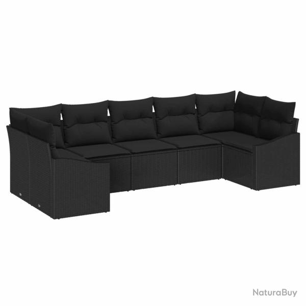 Ensemble de canap� de avec stockage 7 pcs Noir polyrotin