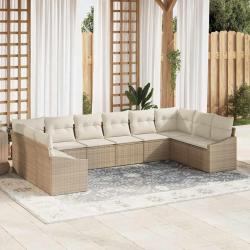 Ensemble de canap&eacute; de 10 pcs Beige et cr&egrave;me polyrotin