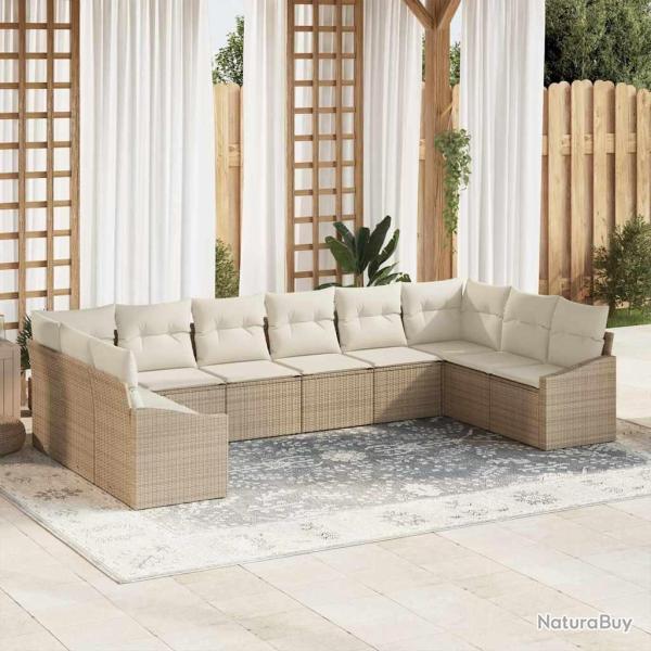 Ensemble de canap� de 10 pcs Beige et cr�me polyrotin