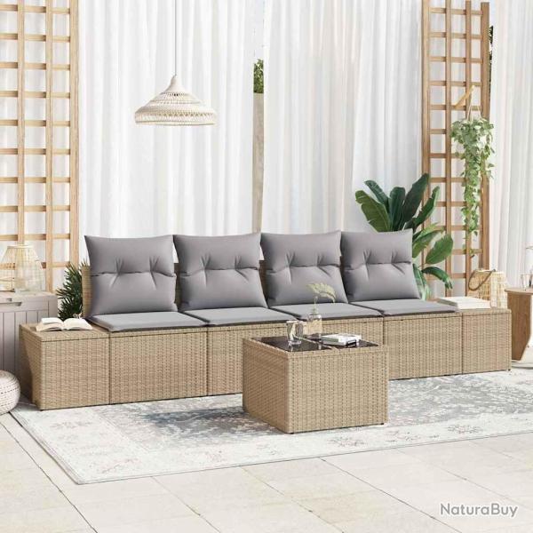 Ensemble de canap� de 5 pcs Beige et gris polyrotin