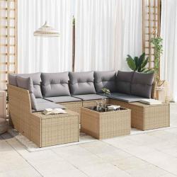 Ensemble de canap&eacute;, 8 pi&egrave;ces, en rotin synth&eacute;tique PE, beige et gris, pour le salon