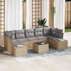 Ensemble de canap&eacute; de 8 pcs Beige et gris polyrotin