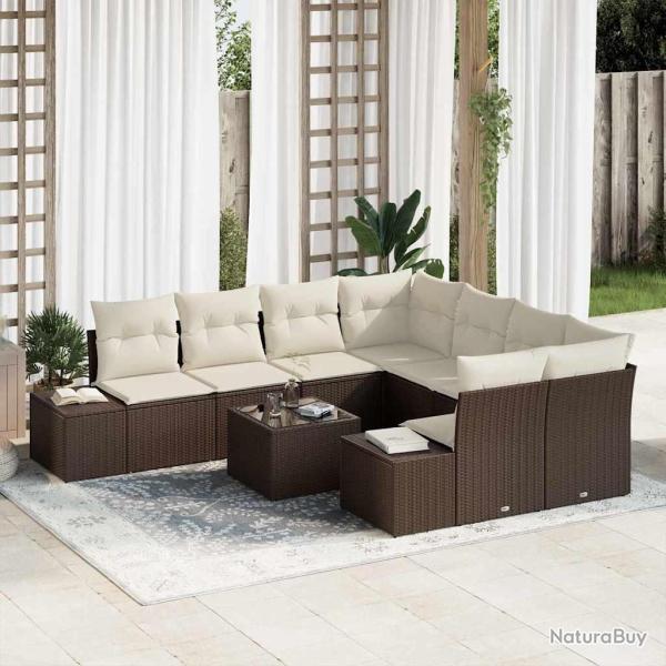 Ensemble de canap� de 9 pcs Marron et Cr�me polyrotin