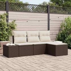 Ensemble de canap&eacute; de 4 pcs Marron et Cr&egrave;me polyrotin