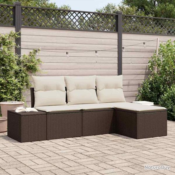 Ensemble de canap� de 4 pcs Marron et Cr�me polyrotin