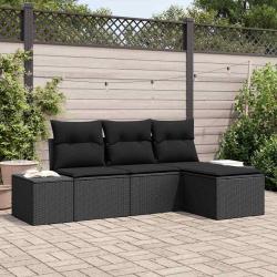 Ensemble de canap&eacute; de avec coussin 4 pcs Noir