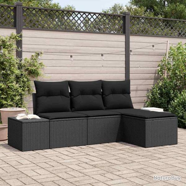 Ensemble de canap� de avec coussin 4 pcs Noir