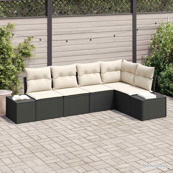 Ensemble de canap� de 5 pcs Noir et Cr�me polyrotin
