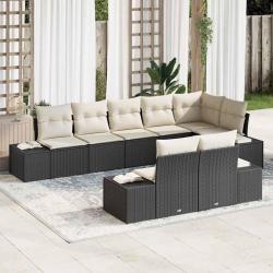 Ensemble de canap&eacute; de 8 pcs Noir et Cr&egrave;me Poly rotin