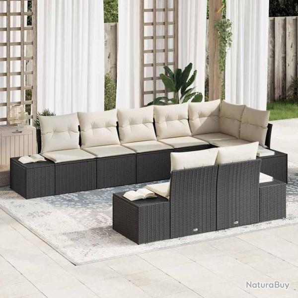 Ensemble de canap� de 8 pcs Noir et Cr�me Poly rotin