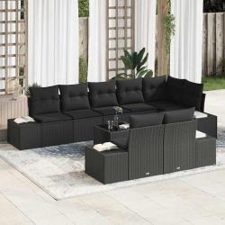 Ensemble de canap&eacute; de avec stockage Noir Poly rotin