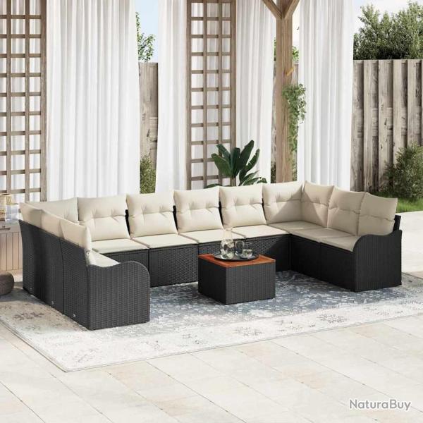 Ensemble de canap� de 11 pcs Noir et Cr�me polyrotin