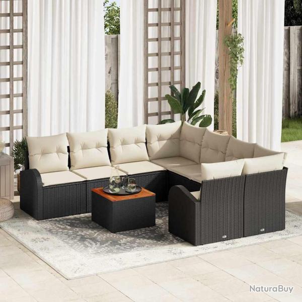Ensemble de canap� de 9 pcs Noir et Cr�me polyrotin