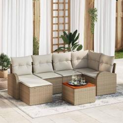Ensemble de canap&eacute; de 7 pcs Beige et cr&egrave;me polyrotin