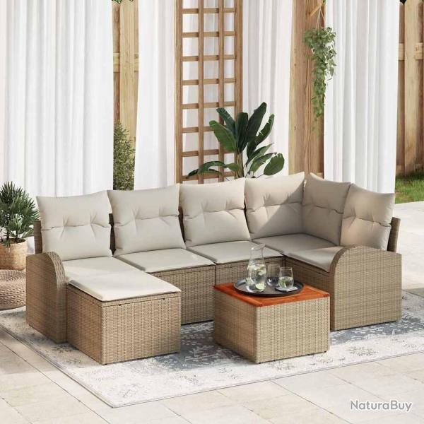 Ensemble de canap� de 7 pcs Beige et cr�me polyrotin