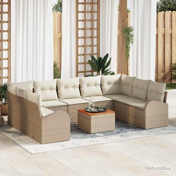 Ensemble de canap�, 10 pi�ces, en polyrotin beige et cr�me, pour le salon