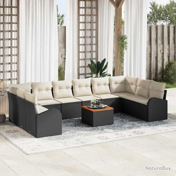 Ensemble de canap� de 11 pcs Noir et Cr�me polyrotin