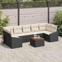 Ensemble de canap&eacute; de 8 pcs Noir et Cr&egrave;me polyrotin