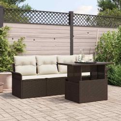 Ensemble de canap&eacute; de 5 pcs Marron Poly Rattan