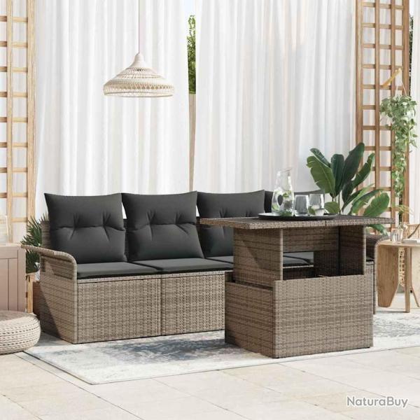 Ensemble de canap� de 5 pcs Gris Poly Rattan