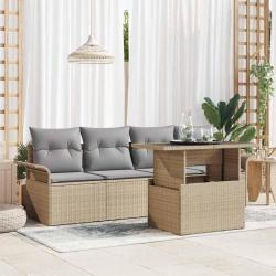 Ensemble de canap&eacute; de 5 pcs Beige Poly Rattan