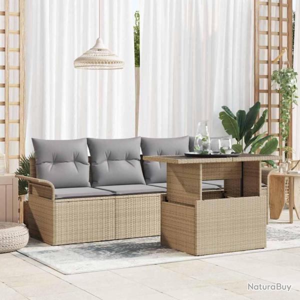Ensemble de canap� de 5 pcs Beige Poly Rattan