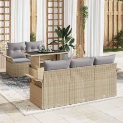 Ensemble de canap&eacute; de 6 pcs Beige Poly Rattan