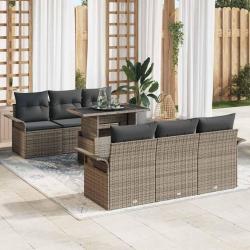 Ensemble de canap&eacute; de 7 pcs Gris Poly Rattan