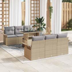 Ensemble de canap&eacute; de 7 pcs Beige Poly Rattan