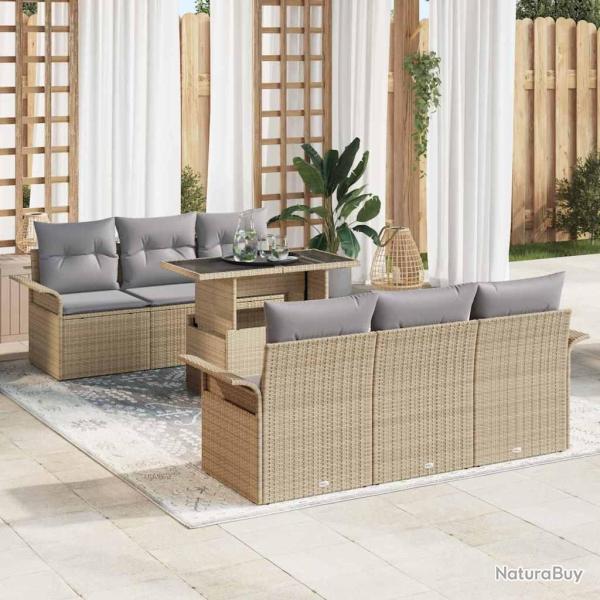 Ensemble de canap� de 7 pcs Beige Poly Rattan